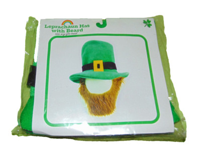 Leprechaun Hat With Beard Adult One Size Green St Patricks Day Costume New
