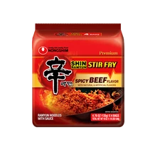 Nongshim Shin Stir Fry Spicy Beef Ramen Noodle Pack,4.65oz x4 Count,Shelf-Stable