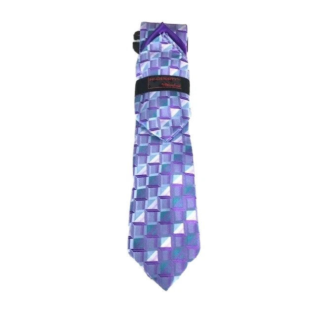 Steven Land Men Tie & 2 Hankies Purple Charcoal Teal Lavender Hi-Density 3 Piece - Image 3 of 3