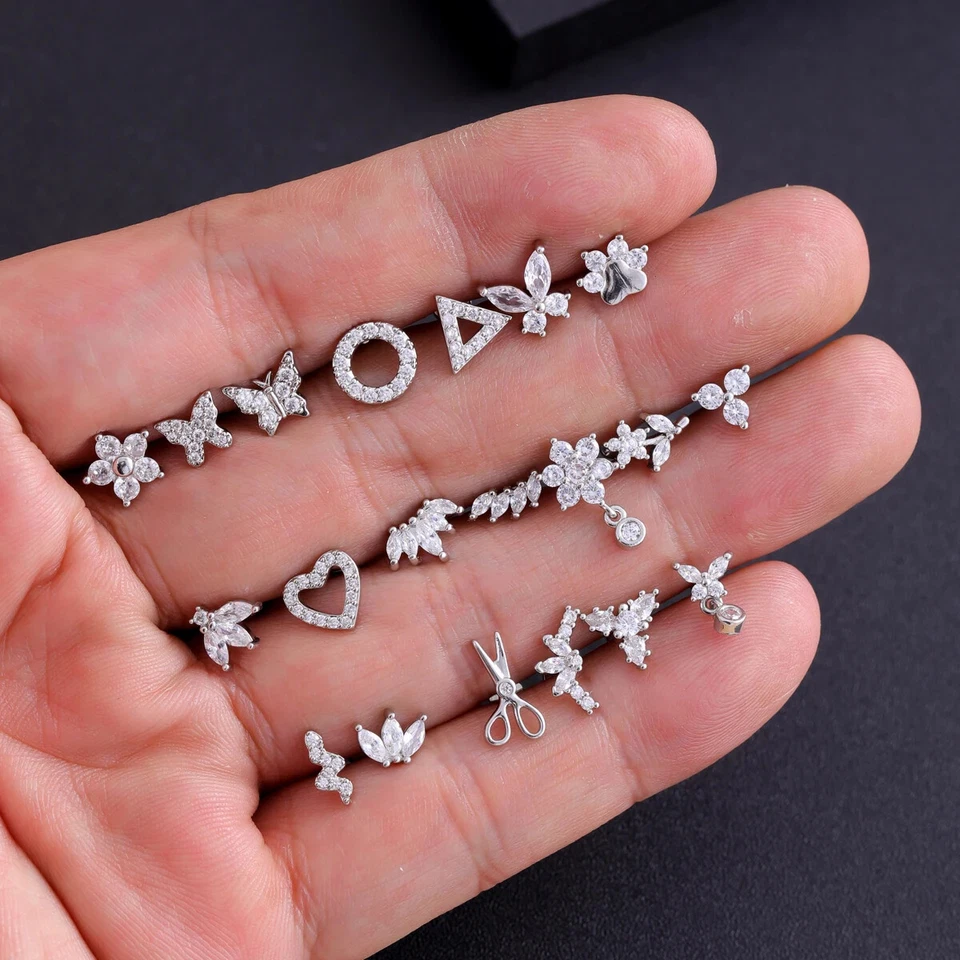 18G Push In Threadless Earring Flat Back CZ Cartilage Helix Tragus Lobe Piercing - Image 4 of 4