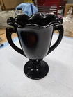 Art Deco Black Amethyst Vase L E Smith Depression Glass Scalloped Rim --2b