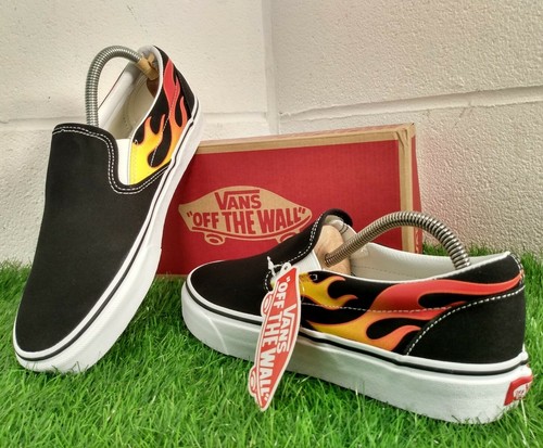black flame slip on vans