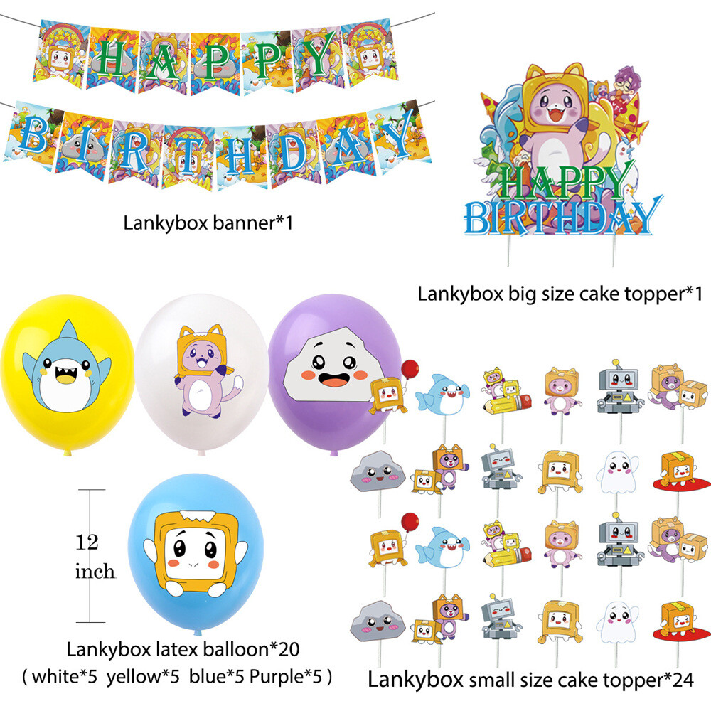 Lankybox Happy Birthday Party Supplies Ballons Banners Cake Topper