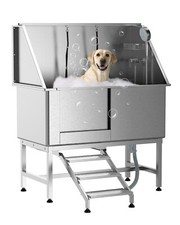 50" Professional Stainless Steel Dog Bathing Station, Dog Grooming Tub W/Stairs