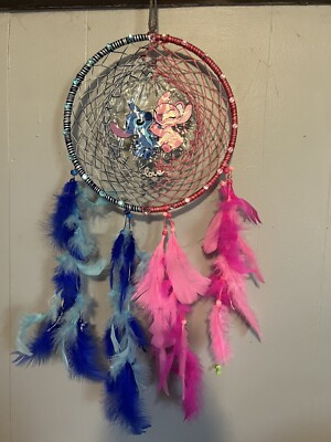Stitch/ Angel Love Dreamcatchers Wall Hanging Pink / Blue Great Valentines Gift