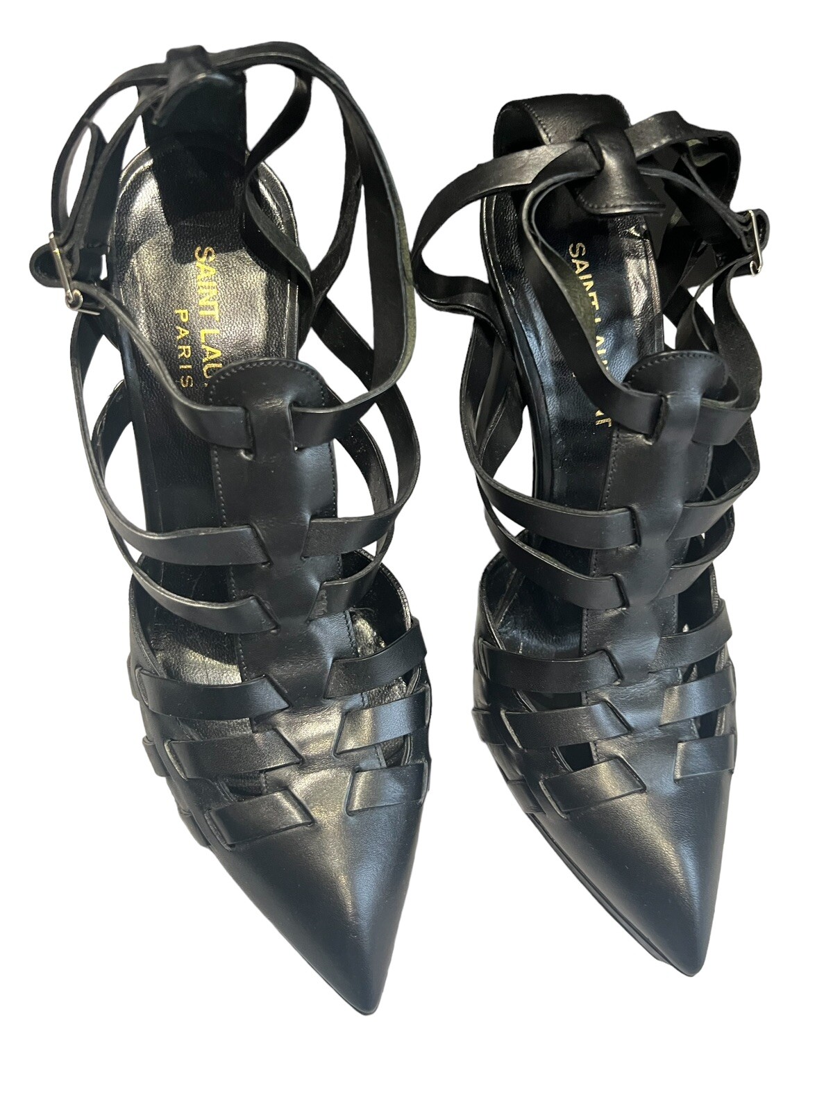 Sandali a stiletto neri Saint Laurent cinturino plateau a punta in 38 5 FR