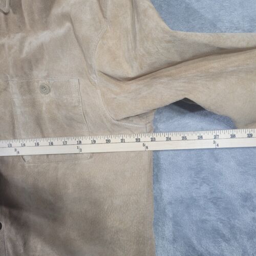 St Johns Bay Suede Leather Men’s Sz M Tan Collared Button Up Lined Shirt Jacket - Picture 10 of 12