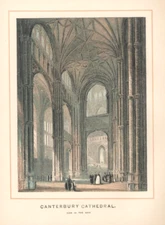 Antique Engraving 1895 Canterbury Cathedral View in the Nave Color Plate