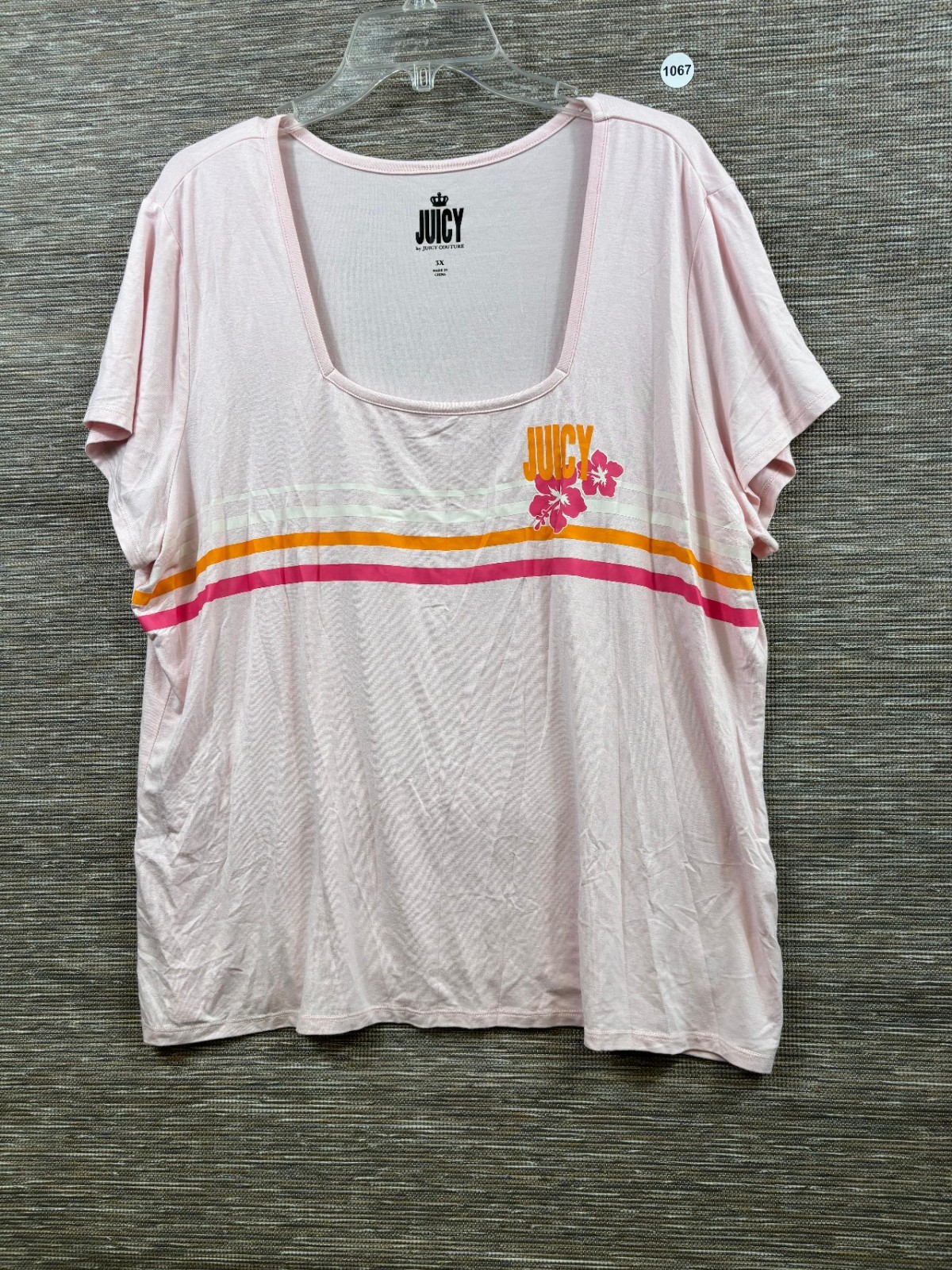 Juicy By Juicy Couture Shirt Top Womens Size 3X Pink Cap Sleeve Square Neck