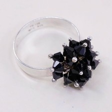Sz 8.5 Vtg Tr 158 Sterling 925 Ring W/ Cluster Black Cz, Stamped 925 Mex