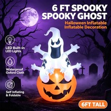6 FT Halloween Inflatable Lights Pumpkin Ghost Outdoor Decorations Blow up Yard