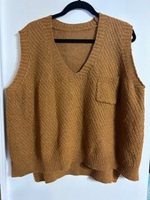 Classic V-Neck Knit Sweater Vest in Camel