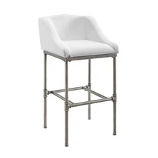 Dillon Metal Bar Height Stool, Textured Silver with White Fabric