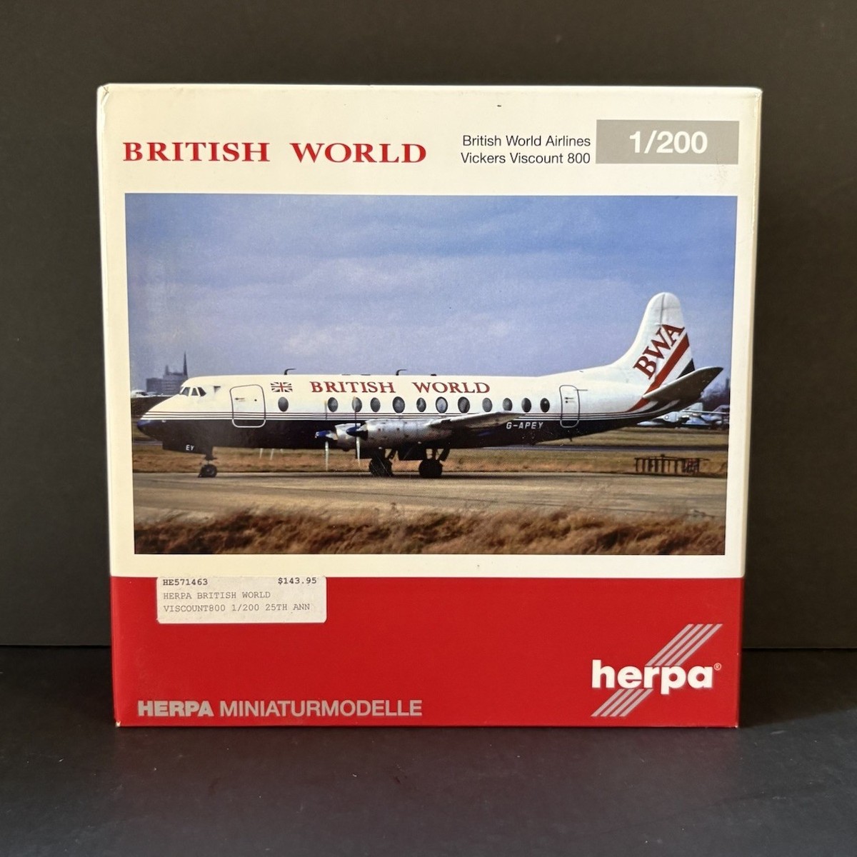 Herpa Wings British World Airlines Vickers Viscount 800 1 200 G