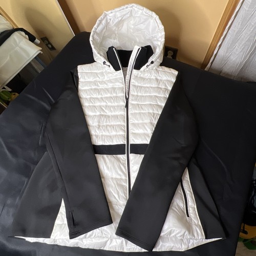 Calvin Klein Performance Repel White Puffer Jacket Black Sleeves Hooded Size XL - Picture 4 of 19