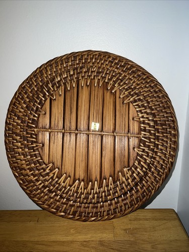 Rattan Plate Round Woven Charger Bamboo Sturdy 13” With Original Sticker - Picture 4 of 5