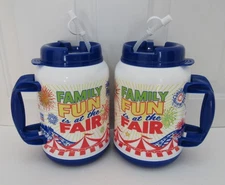 LOT OF TWO (2) WHIRLEY-DRINKWORKS! 64 OZ EXTREME MUG FAMILY FUN AT FAIR w/ STRAW
