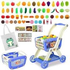 Kids Shopping Cart - 2 in 1 Toy Shopping Cart with Play Food Fruit Vegetable ...