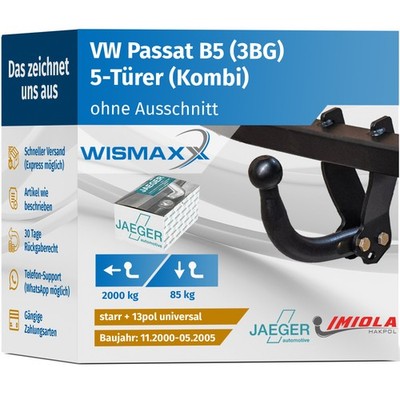 ANHÄNGERKUPPLUNG starr passt für VW Passat 3BG Kombi 00-05 +13pol E-Satz ABE