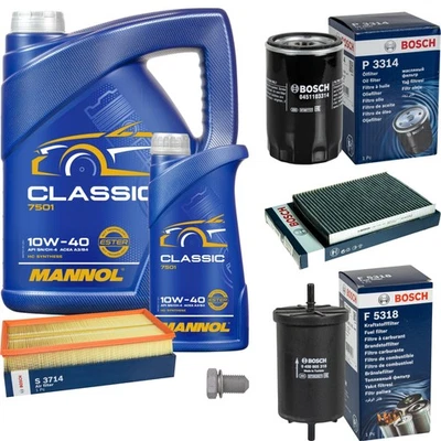 BOSCH Inspektionspaket 6 L MANNOL Classic 10W-40 für Audi A3 8L1 1.6 1.8 TT 8N3 - Bild 1 von 4