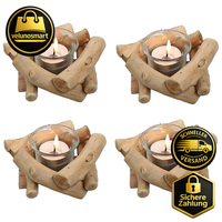 KerzenstäNder Teelichthalter Holz Mit Glas 4Er Set Rustikal Deko Wohnzimmer