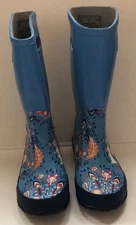 ✨ BOGS Youth Kids Size 1 Blue Fox Peacock Rubber Waterproof Rain Boots ✨