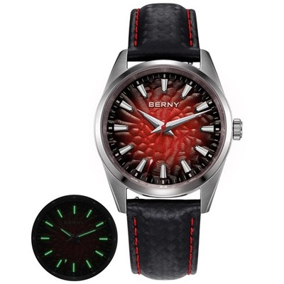 38MM BERNY Quartz Watch Men's Luxury Sapphire 100M Waterproof Leather Gift NEW