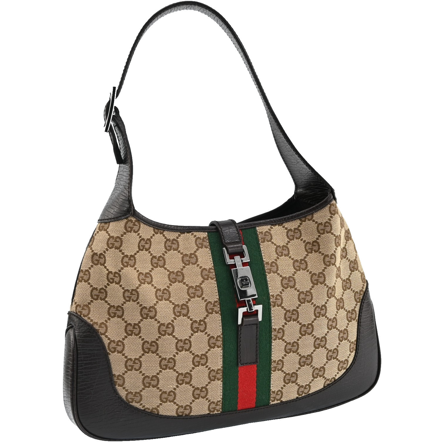 Gucci Jackie Line Gg Canvas One Shoulder Bag 00963 Brown Beige Silver R3735SA711