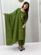 Women's Roman Silk Kurti Pant Dupatta Set Mirror Work Indian Navratri Garba Wear