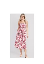 Old Navy Floral Linen Smocked Midi Cami Dress Med Pink Tropical Floral Pockets