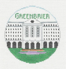 GREENBRIER RESORT, WEST VIRGINIA handpainted Needlepoint Canvas Kathy Schenkel