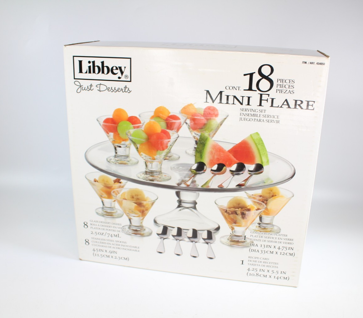 Libbey Just Desserts Mini Flare Serving Set 8 Glass Dishes and 1 Serving Platter