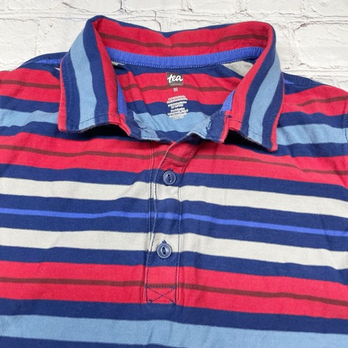 Tea Collection Kids Size 12 Long Sleeve Striped Polo Blue Red Gray Cotton - Picture 2 of 8