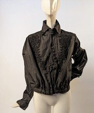 EXQUISITE GOTHIC EDWARDIAN SILK TAFFETA BLOUSE W RICH JET BEADING