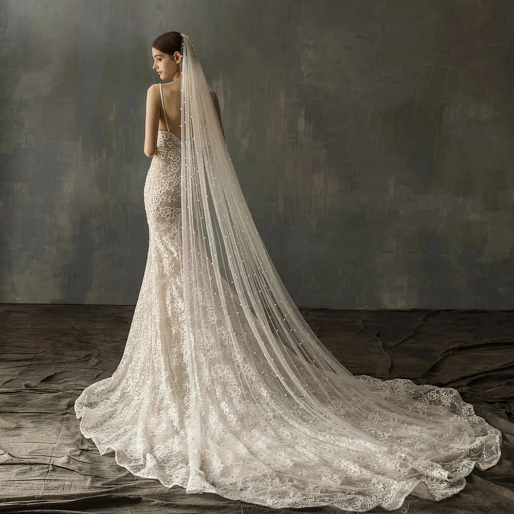 Long ivory best sale lace veil
