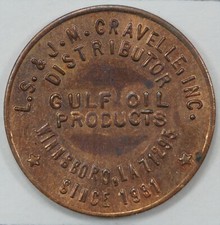 1976 L.S. & J.M. Gravelle Gulf Oil Products Winnsboro LA Advertising Token