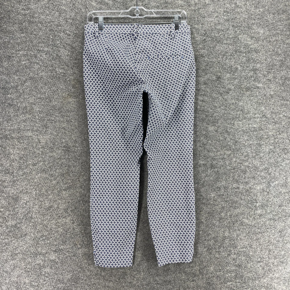 Pantalones H&M Mujer 8 Azul Geométrico Tiro Medio Frente Plano Chino Ajustado Bolsillos Algodón Foto 2 de 4