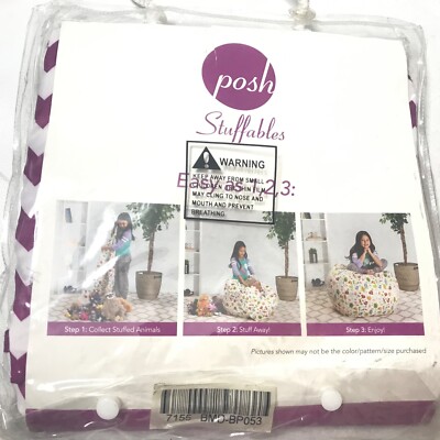 Posh Stuffables Kids Stuffed Animal Storage Bean Bag Cover Purple White New