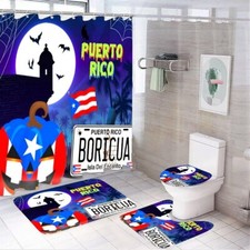 Puerto Rico Halloween Shower Curtain Bathroom Set 4 Pcs