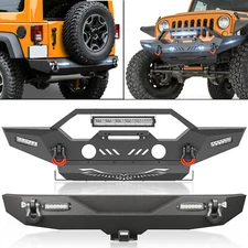 Front /Rear Bumper With LED Lights & D-rings For 2007-2018 Jeep Wrangler JK JKU