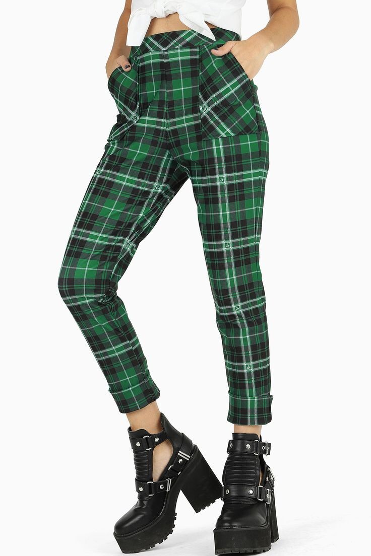 BlackMilk Tartan Slytherin Cuffed Pants Harry Potter Size Large L