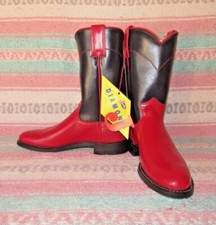 Women's VTG Justin Diamond J Red Navy Leather Roper Cowboy Boots 6 1/2 B NEW
