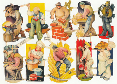 Oblaten scrap die cut chromo / Bogen E.O & Co Schweden  Nr. 4823 Berufe