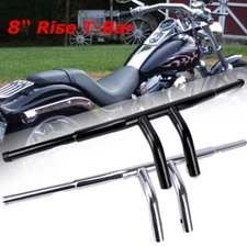Fat 1-1/4" Black Chrome 8" Rise Pullback T-Bars Handlebars Drag For Harley Honda