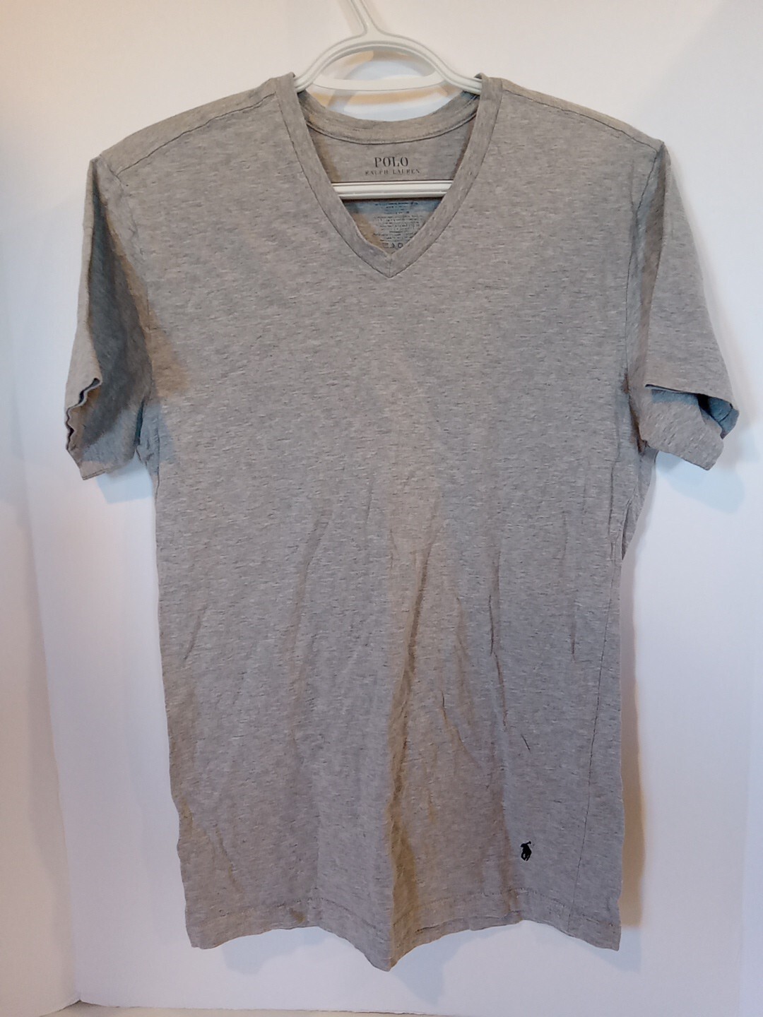 Polo Ralph Lauren donna M t shirt scollo a V slim grigio nero pony orlo inferiore davanti