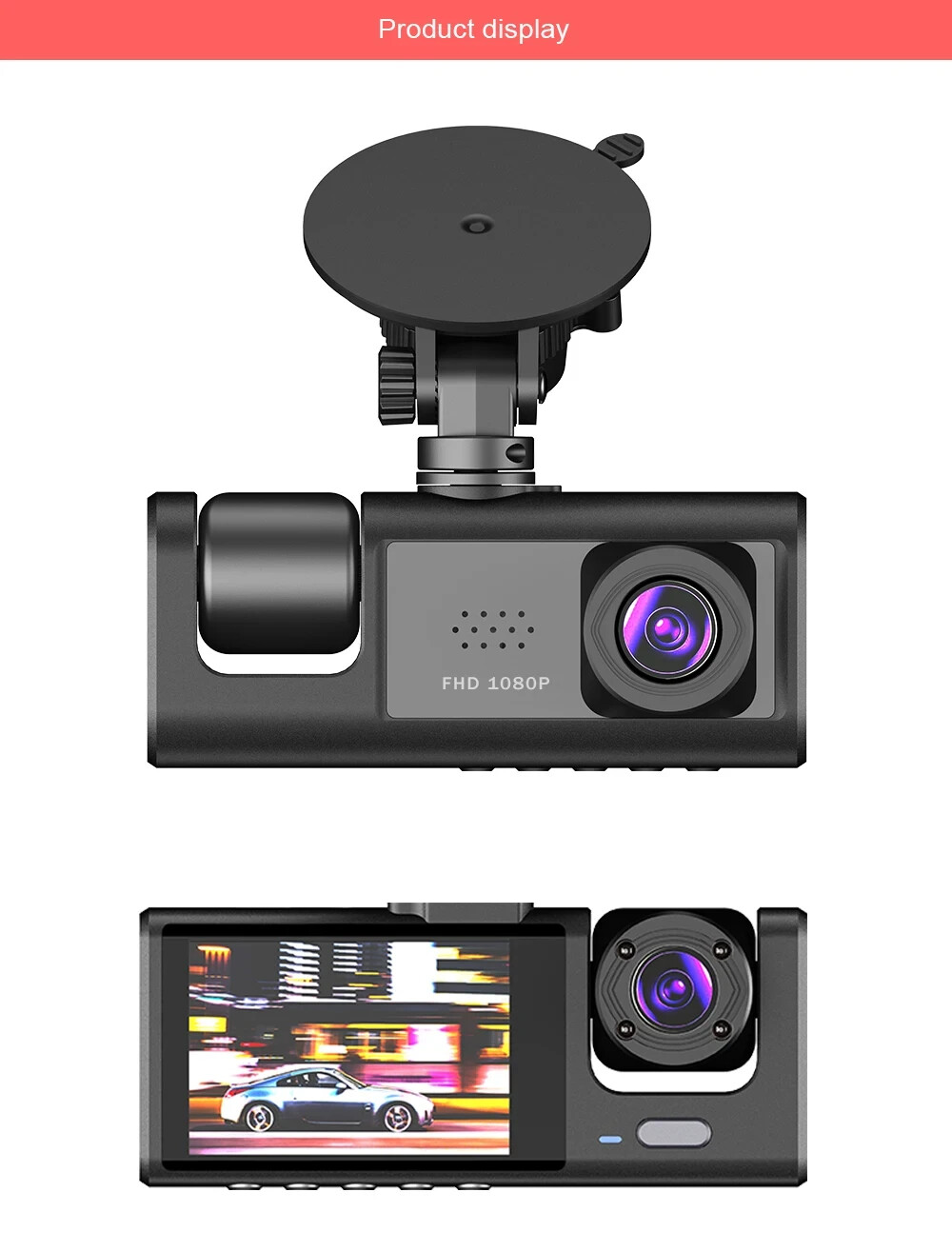 Dash Cam 3 Canali 1080p, Anteriore e Posteriore, Dvr Retromarcia, Black Box Auto - Miniatura 2