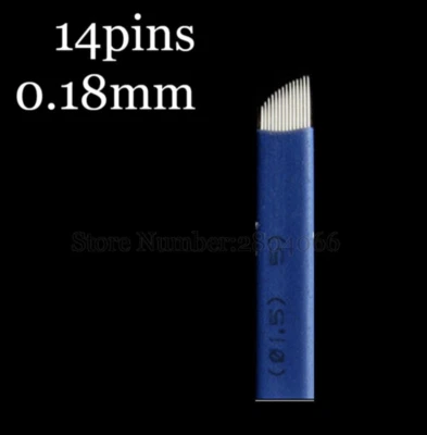 Microblading Blades 14cf 14 pin Shading Needles Eyebrow Tattoo Curved 0.18mm UK