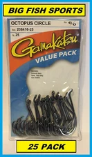 GAMAKATSU #208 OCTOPUS CIRCLE HOOK 25 HOOKS Value Pack 6/0 208416-25 NEW!