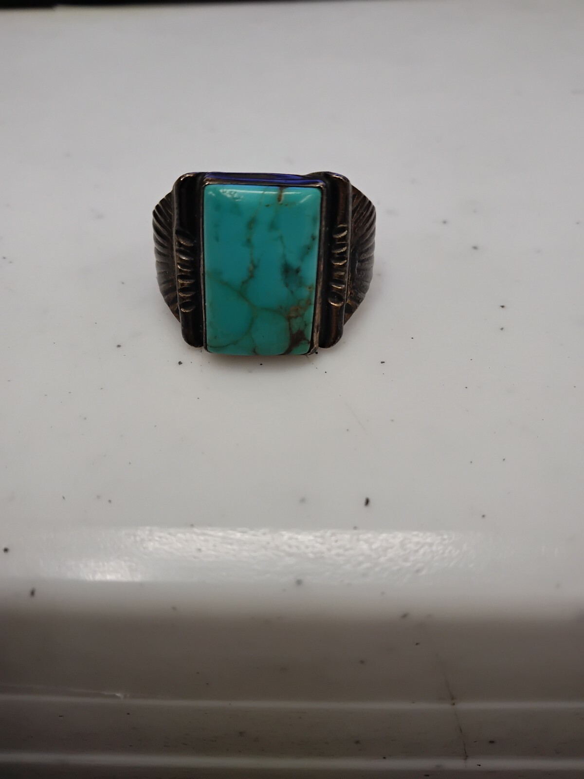 Sterling Silver Solitaire Turquoise Ring Size 10 - image 1
