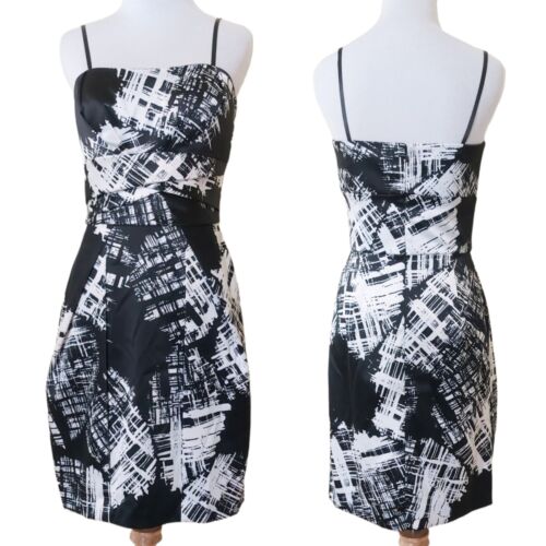 Max & Cleo Abstract Black White Edgy Event Evening Pegged Skirt Cocktail Dress